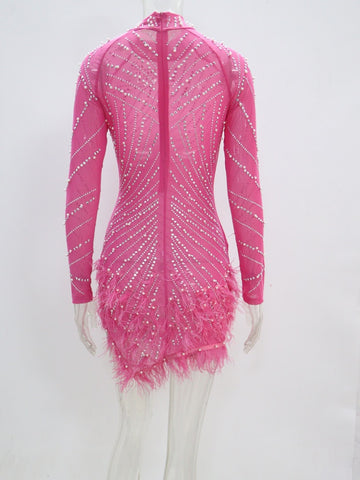 Rhinestone Feather Mini Dress - New Spring Women's Party Outfit