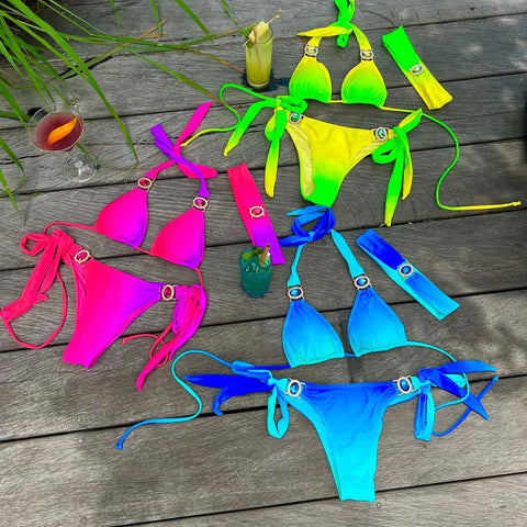 Crystal Brazilian Bikini Set - Rhinestone Triangle Swimwear for Beach Fun