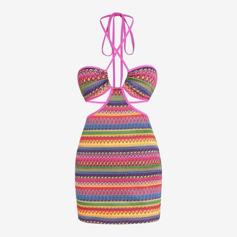 Colorful Zig Zag Cut Out - Backless Dress