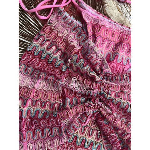 3-Piece Knit Bikini with Skirt - Push-Up Swimsuit Beachwear