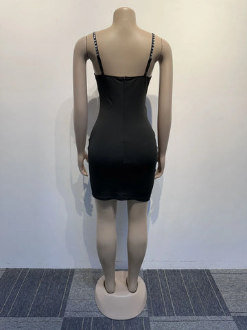 Sexy Rhinestone Sheer Mesh Bodycon Mini Dress for Women