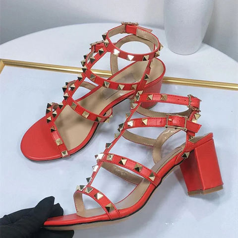 Gold-Studded Ankle Wrap Sandals - Women's Statement Style
