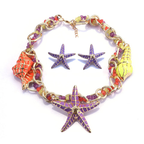 Bohemian Vintage ZA Starfish Shell Charm Choker Necklace