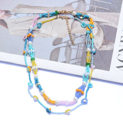 Handmade Multi-Layer Blue Acrylic Choker Necklace - Fashion Jewelry for Women and Kids