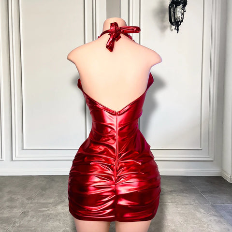 Luxury Rhinestone Halter Mini Dress - Sexy See-Through Elegance