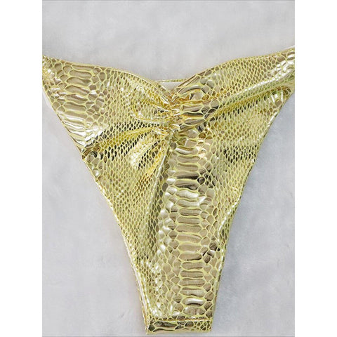 Shiny Snake Skin Halter Jewelled Bikini - Women's Two-Piece Swimwear