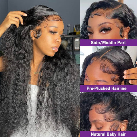 40 Inch Deep Wave Frontal Wig - Curly HD Lace Brazilian Hair