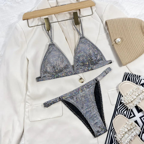 Sexy Sequin Backless Bikini Set - Push Up Triangle 2-Piece Swimwear