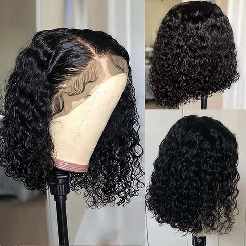 Black Curly Bob Lace Front Wig - 100% Remy Human Hair
