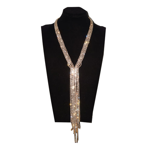 Stunning Rhinestone Long Chain Choker Necklace - Shiny Fashion Jewelry for Women