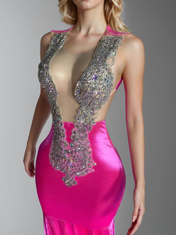 Sparkling Mermaid Glam - Crystals, Strapless Elegance for Formal Evening Party