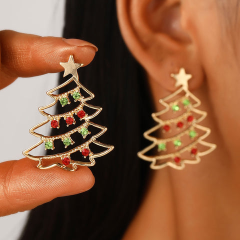 Christmas Earrings With Christmas Tree Colorful Zircon Christmas Tree Earrings  For Women Personality Earrings Party Jewelry Christmas Gift