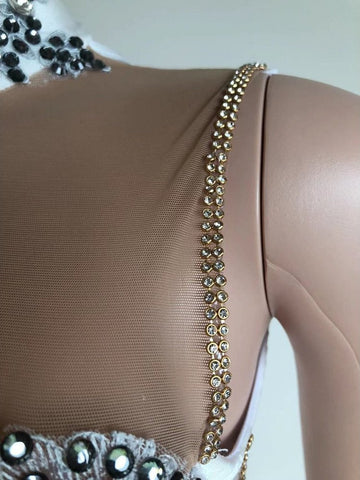 Sparkling Rhinestone Transparent Short Dress - Ideal for Bar Parties, Birthdays, Celebrations, Women Dancers, Singers, and Proms