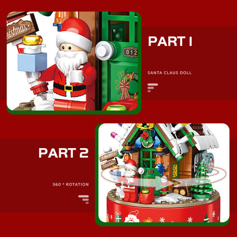 Music Box Kids Building Blocks Christmas Tree Ornaments Rotating LED Shining Music Box DIY City Bricks For Children Gift