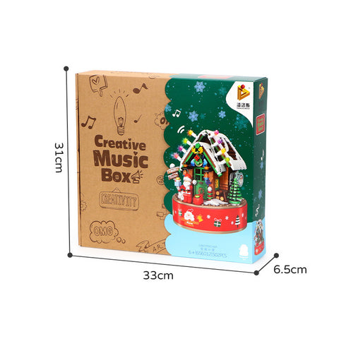 Music Box Kids Building Blocks Christmas Tree Ornaments Rotating LED Shining Music Box DIY City Bricks For Children Gift