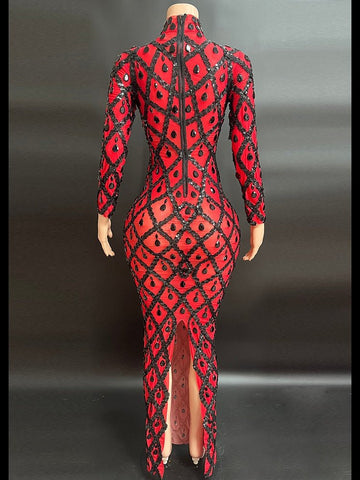 Sophisticated High-Neck Red Evening Gown - Perfect for Parties, Clubs, and Formal Affairs