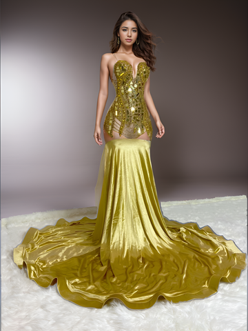 Golden Glow - Women's Yellow & Gold Prom, Birthday, Special Occasion Dress