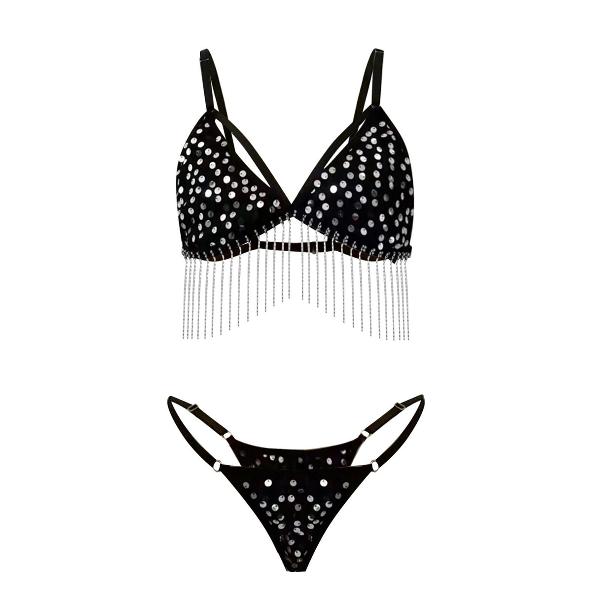 Exotic Sequin Tassel Lingerie Set with Push-Up Bra and Panties