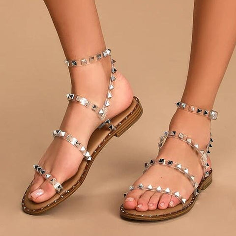 Women's Studded Flat Sandals - Fashionable, Lightweight, Non-slip Summer Shoes