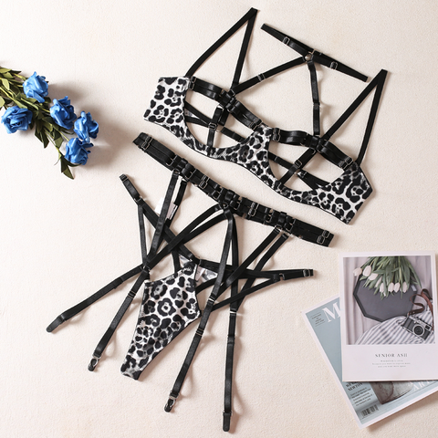 Leopard Print Erotic Lingerie Set - Uncensored Push-Up Bra & Delicate Underwear