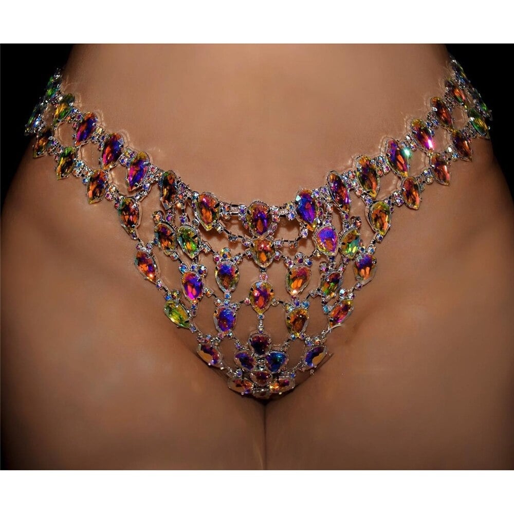Luxury AB Crystal Woman Bikini, Lingerie Chain, Sexy Bikini, Valentines Day Costume - 28Swim
