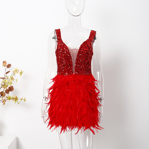 Sequin Feathers Mini Skirt Dress: A Glamorous and Luxurious Choice for 2023