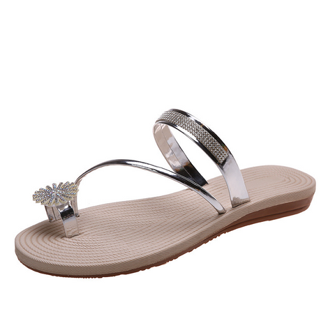 Rhinestone Women's Sandals: Comfy Roman-Style Summer Beach Flats
