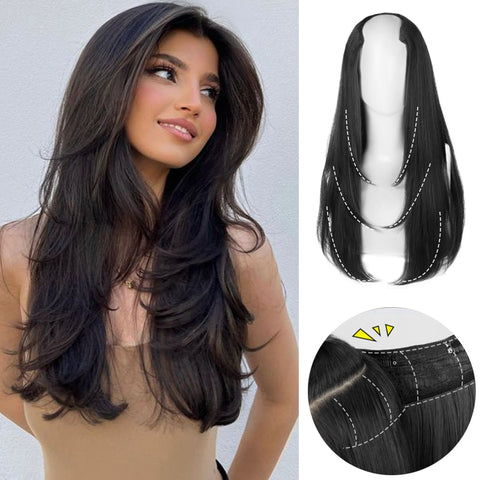 V-Shaped Synthetic Wig - Women's Long Hair Extension for Volume & Style