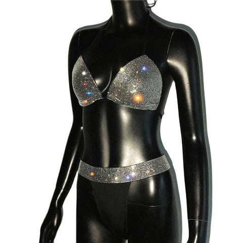 Sparkly Rhinestone Crystal Bikini - Sexy Diamond Sequin Bra & Thong Swimwear for Women