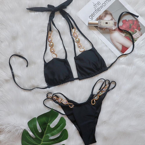 Brazilian Rhinestone Diamond Bikini - Jeweled Two-Piece Swimwear for Women