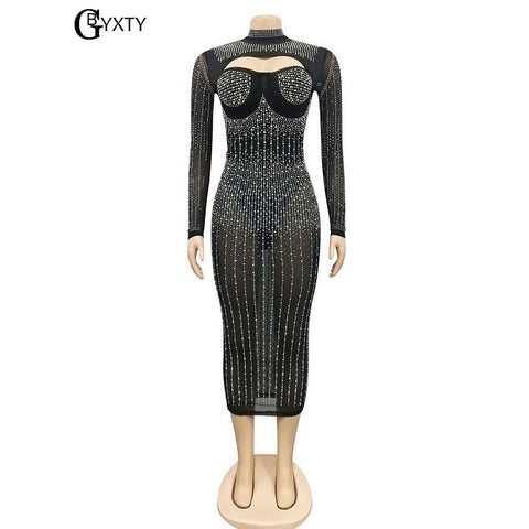 Sexy Sheer Mesh Diamond Bodycon Dress - Women's Luxury Summer Party & Club Wear