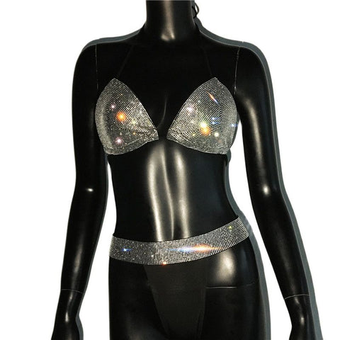 Sparkly Rhinestone Crystal Bikini - Sexy Diamond Sequin Bra & Thong Swimwear for Women