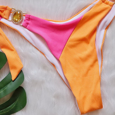 Luxury Cameo Push-Up Bikini Set - Rhinestone-Embellished Bandeau Swimsuit for Women