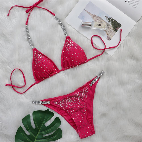 Sparkle and Shine at the Beach in this Hot Pink Crystal Bikini