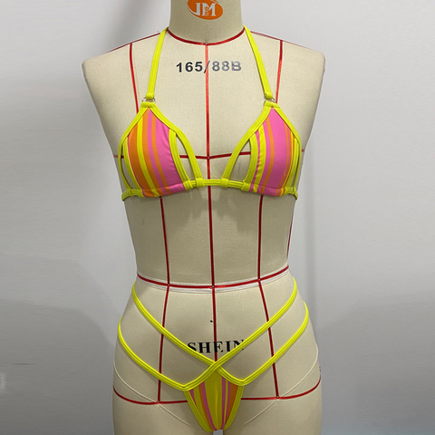 Sexy Neon Halter Hollow Out Micro Bikini Set - Perfect for Summer