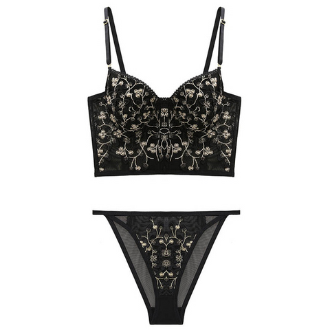 Women's Lace Lingerie Set - Sexy Push-Up Bra & Panty with Embroidered Brassier