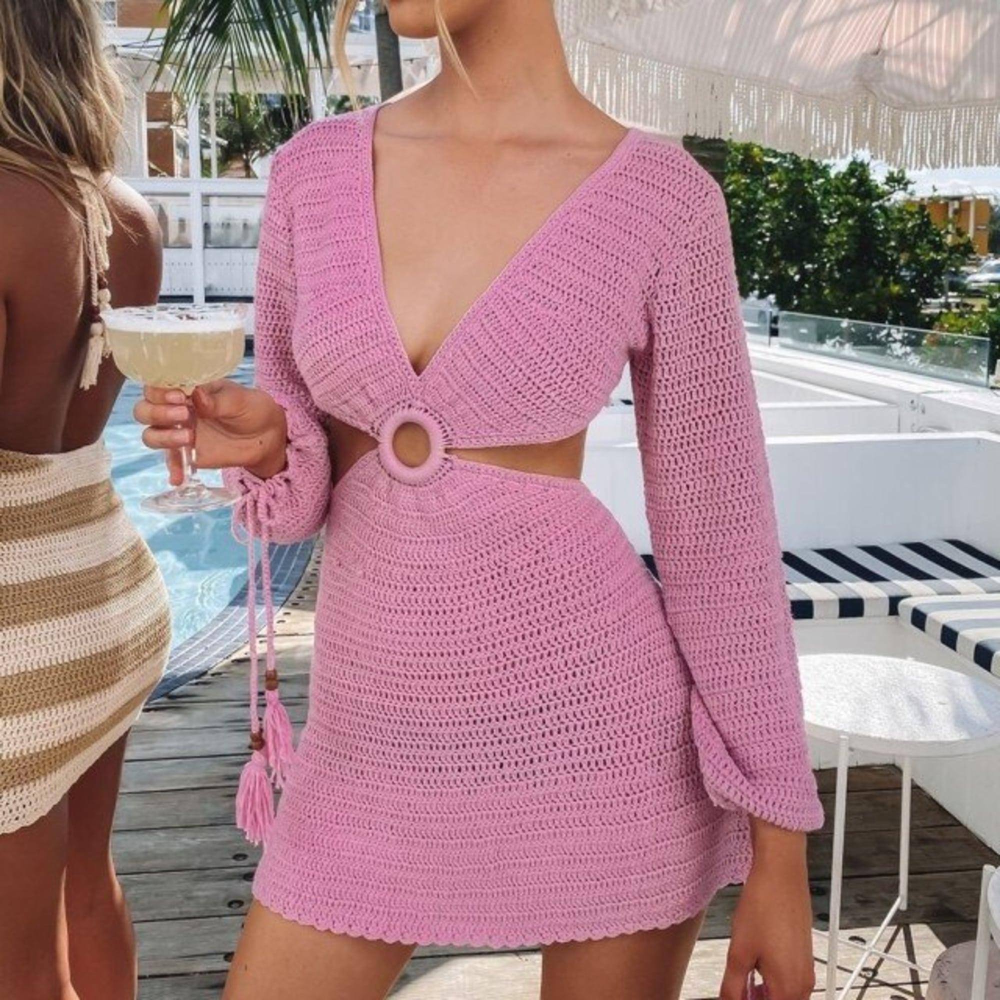 Beautifull Long Sleeve Dress, Beach Backless Summer Hollow Out Women V Neck Sexy Party Mini Dresses Casual White - 28Swim